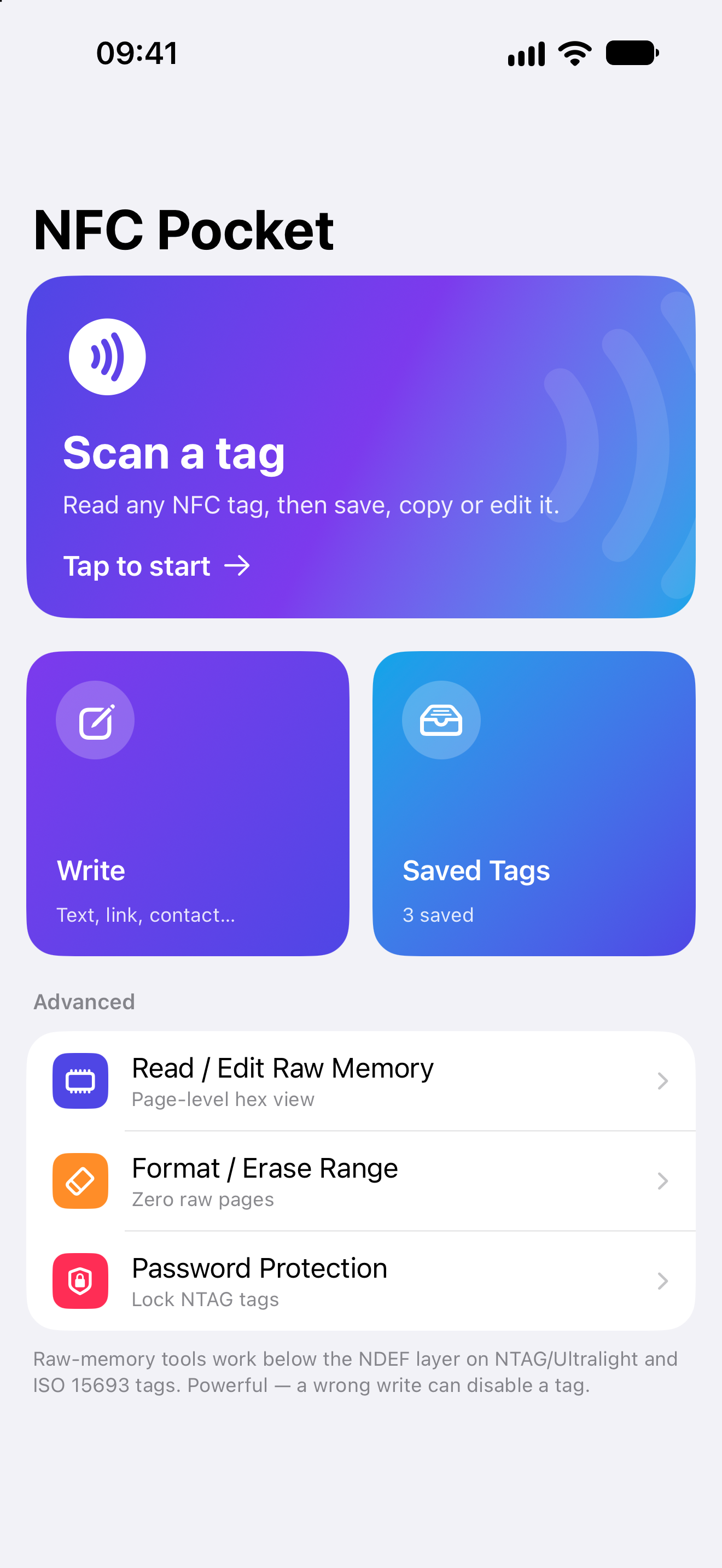NFC Pocket home screen