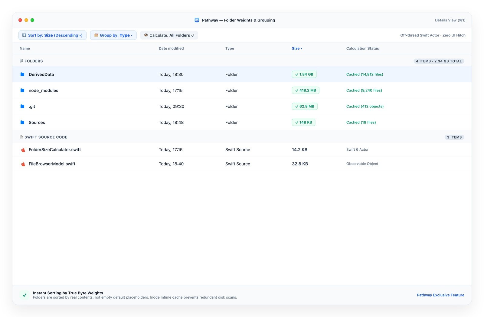 Pathway folder sizes and features